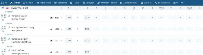 1xBet App Cricket Betting